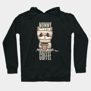 Mummy Needs More Coffee | Halloween Cat with Cup Hoodie